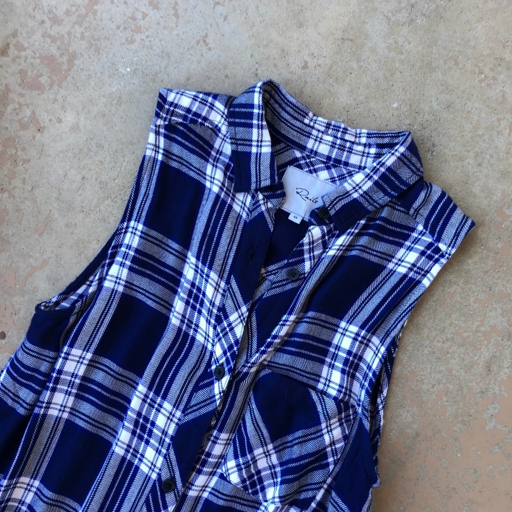 Rails Blue White Plaid High Slits Side Tunic Top - Picture 2 of 4